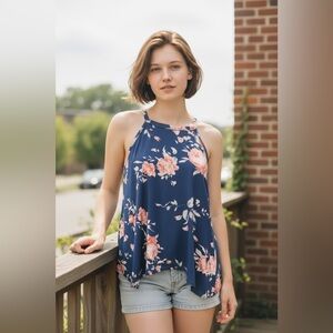 Amazon Floral Pink and Blue Women's Tank Top